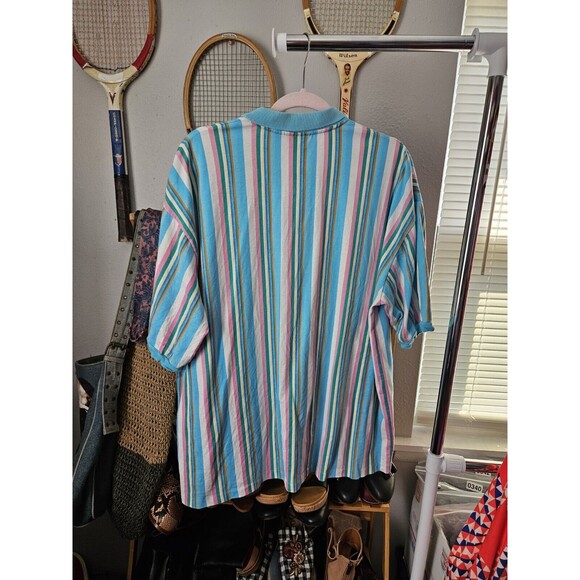 Duxbak The Original Mens Short Sleeve Retro Vintage Striped Polo Shirt Large VTG - Picture 8 of 11